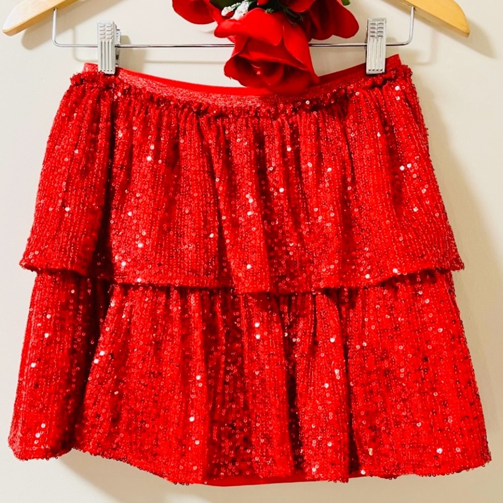 NWOT Sparkling Red Sequins Mini Skirt L (10/12) Fits Small women, too- Cat&Jack